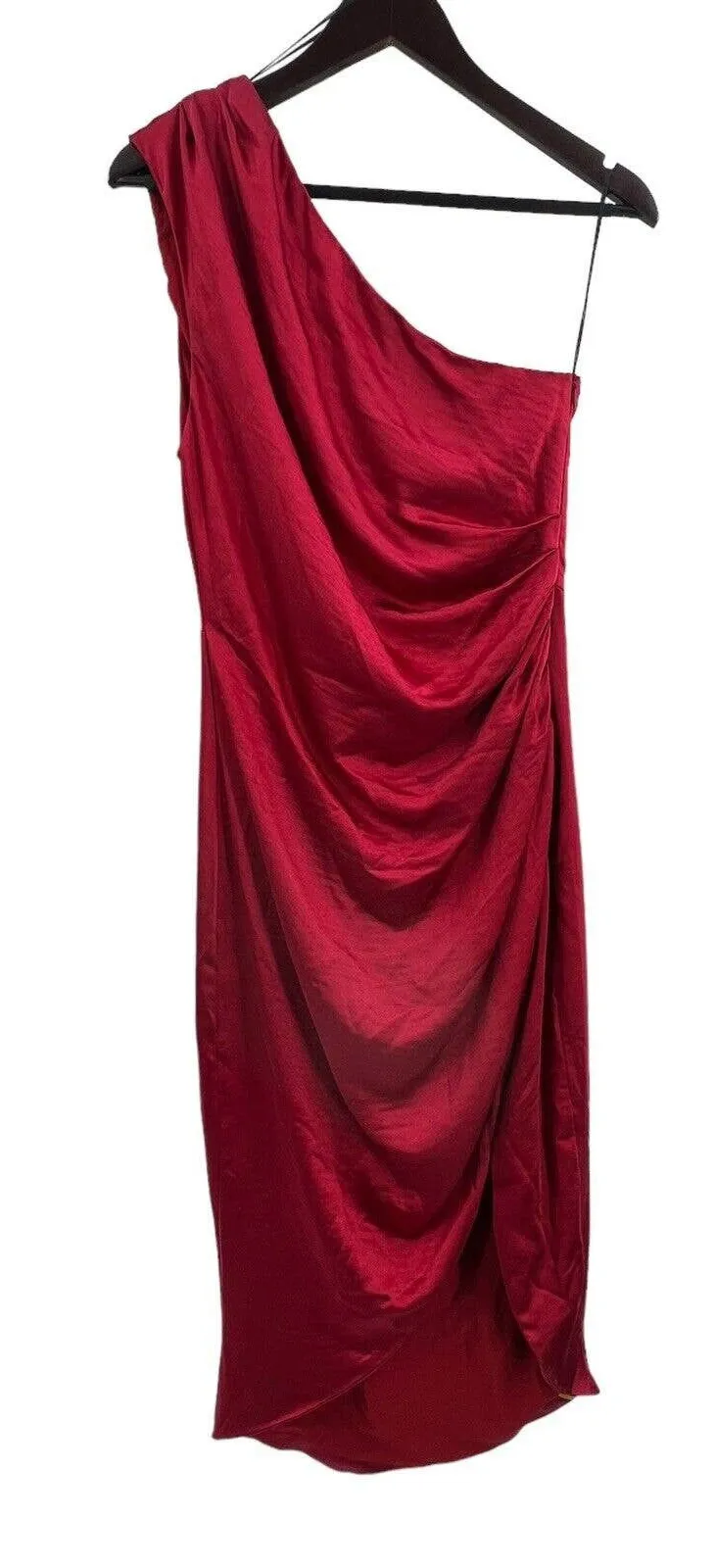Elliatt Cassini Dress One Shoulder Midi Satin Burgundy Medium New - Image 1