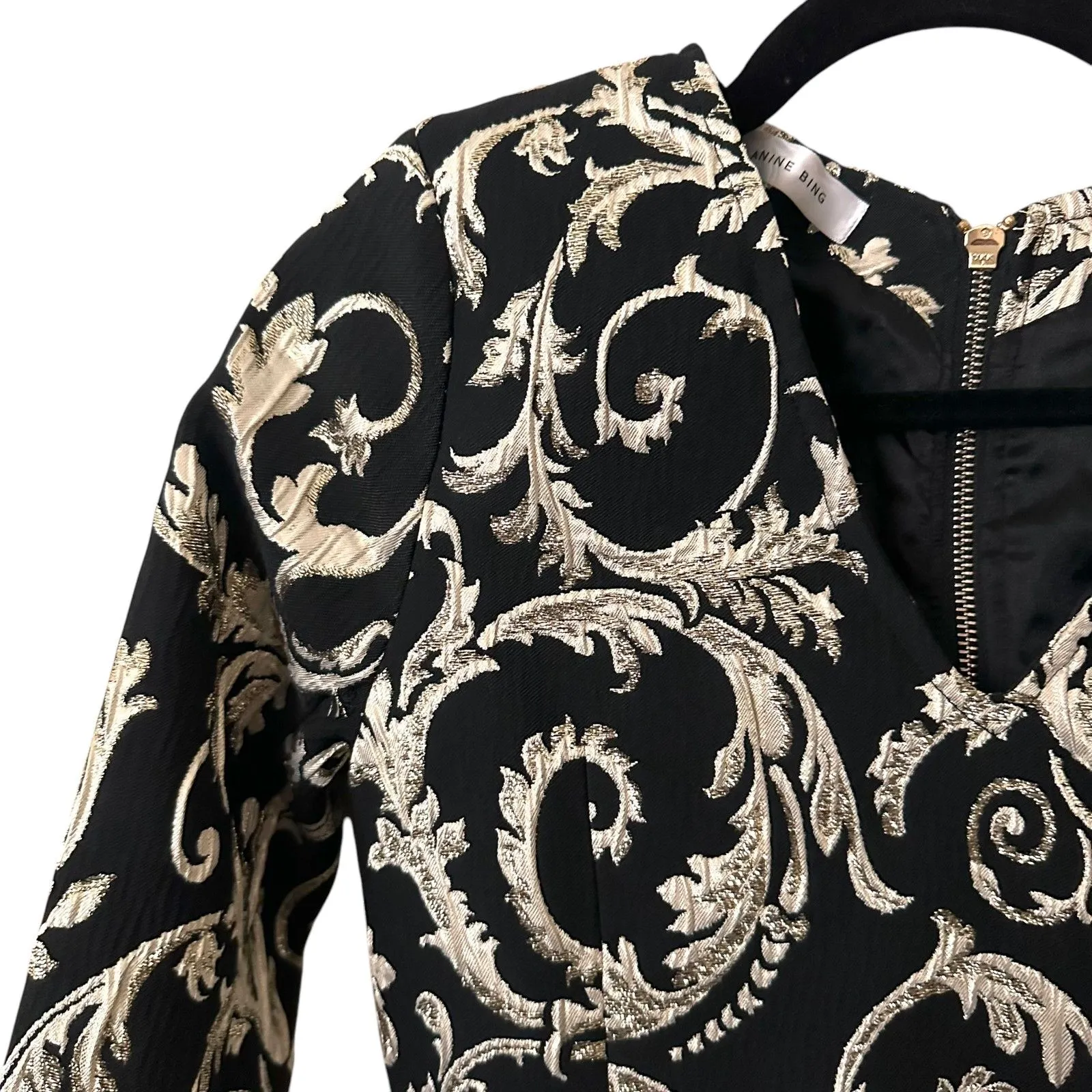 ANINE BING Brocade Jacquard Gold Metallic‎ Mini Dress XS - Image 4