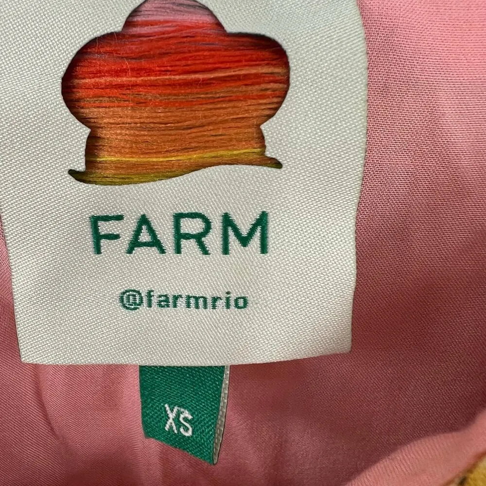 Farm Rio pink mixed fruits mini smocked tropical linen blend dress size XS - Image 10