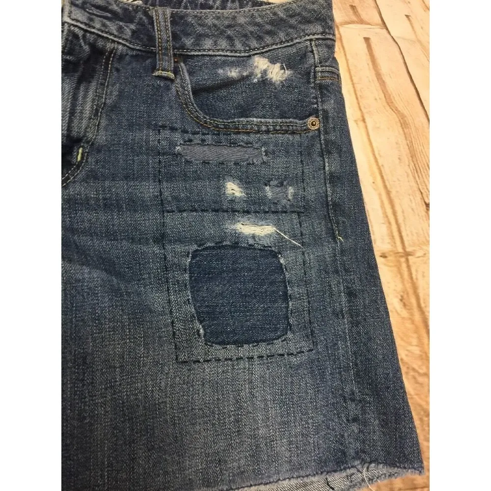AMERICAN EAGLE 6 Jean Shorts Cut Off Patches Denim Med Wash Distressed - Image 2