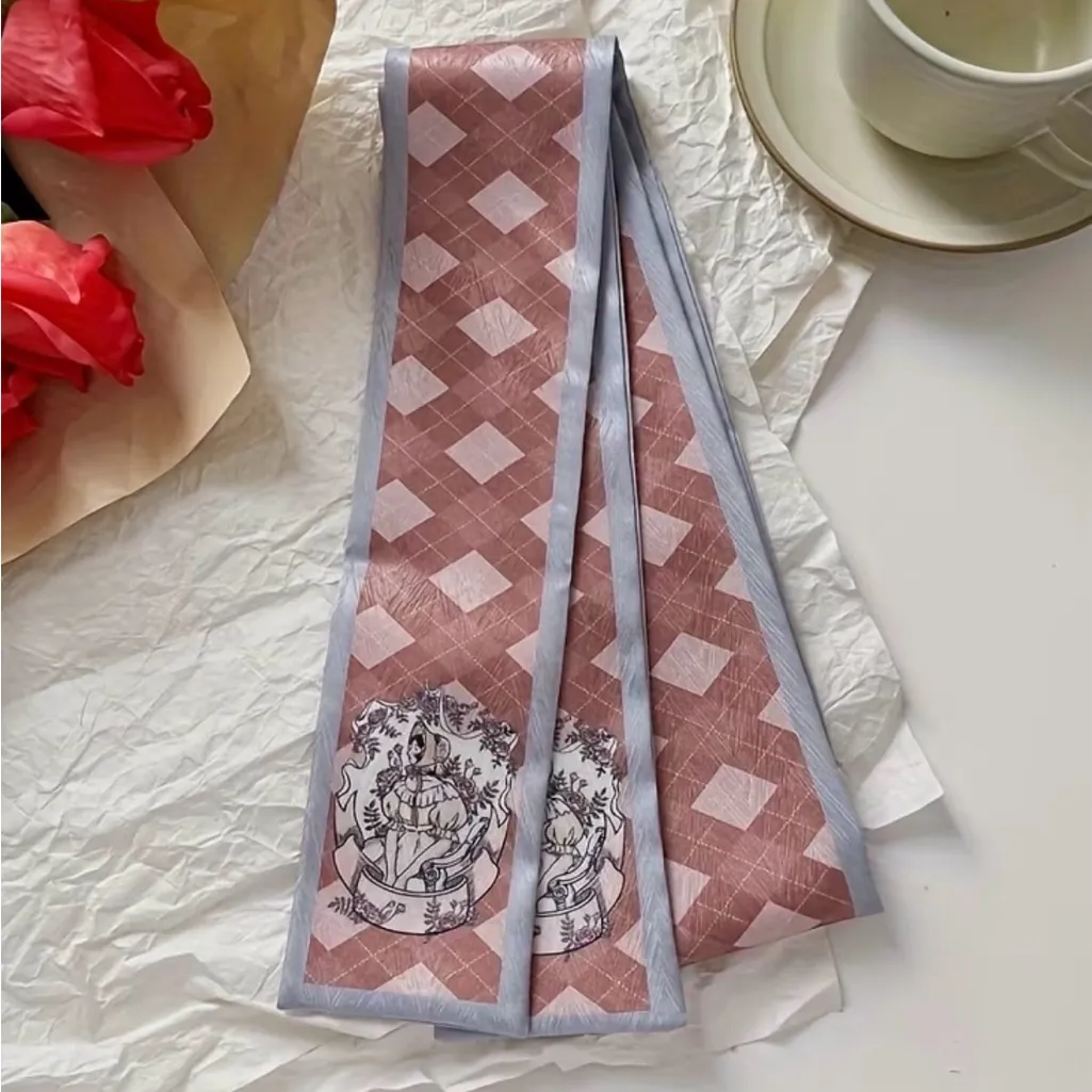 Set of 6 Floral Vintage Inspired Twilly Scarves | Purse Bag Twillies Pink - Image 4