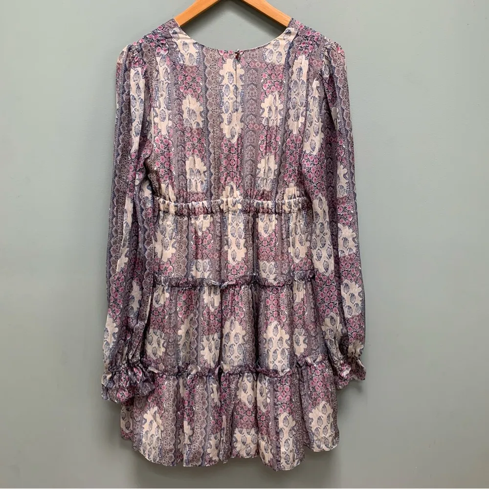 CAMI NYC Venezia cutout tiered printed silk-voile mini dress long sleeves Small - Image 10