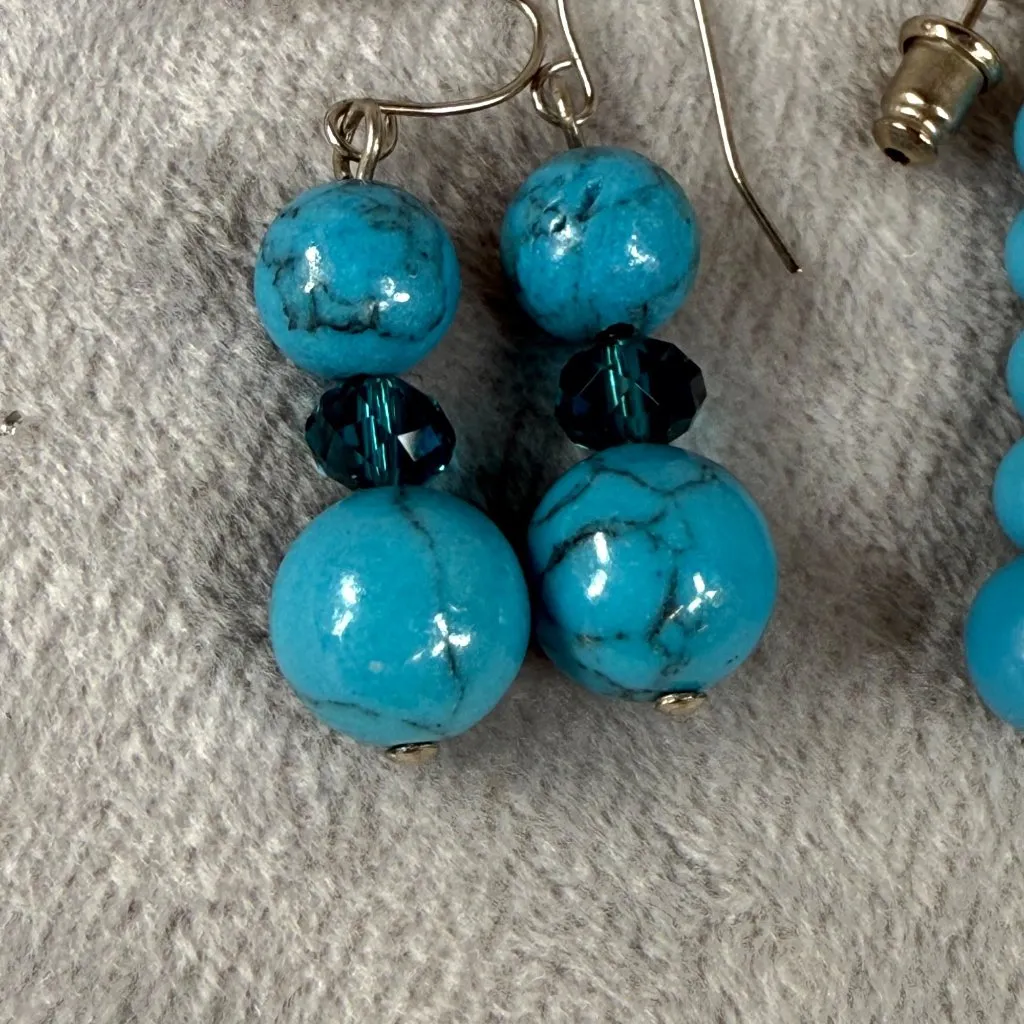 Set Of 3 Pairs Shades of Blue, Beaded & Teardrop Dangle Earrings Mixed Styles Blue - Image 3
