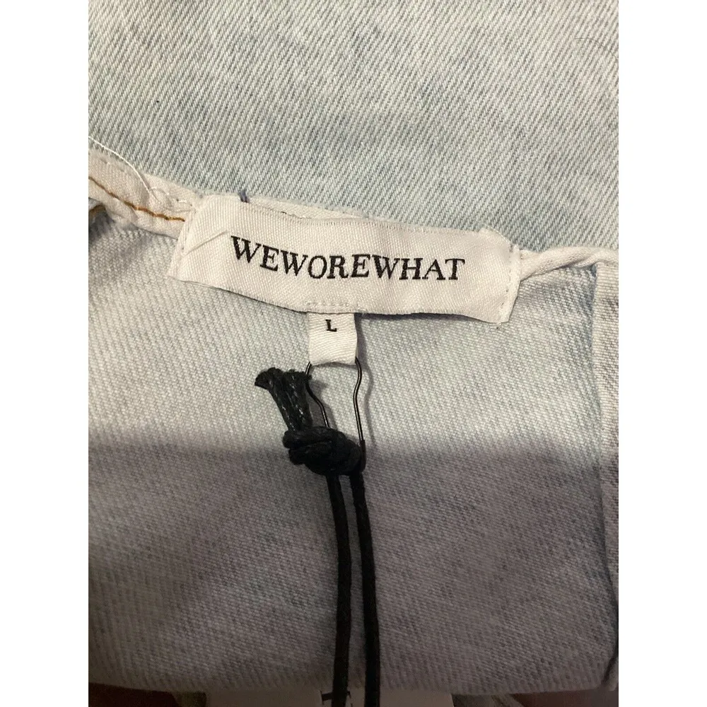 NWT WeWoreWhat Cut Out Denim Mini Skirt Women's L Blue Light Wash High Waist - Image 9