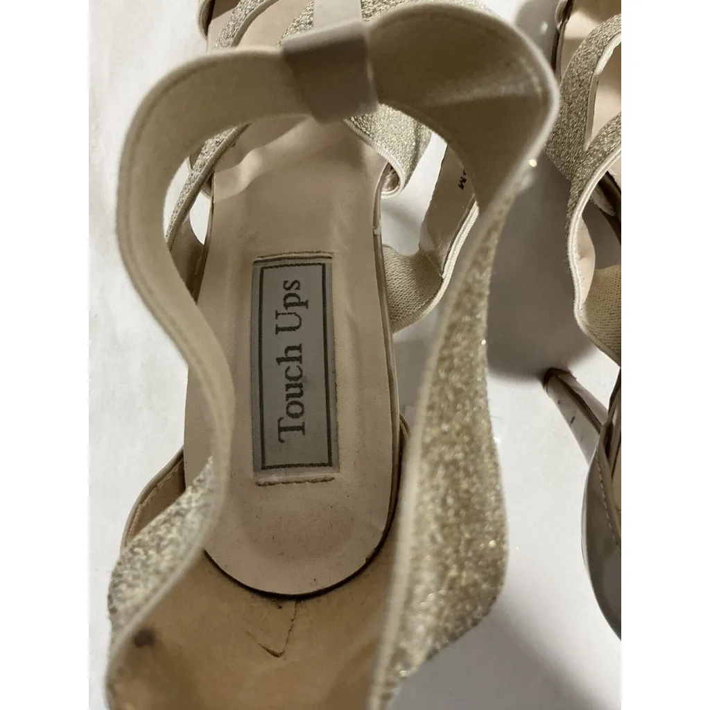 Woman’s Touch Ups Gold Sparkle Glitter Strappy Dress Sandal 9m High Heel - Image 6