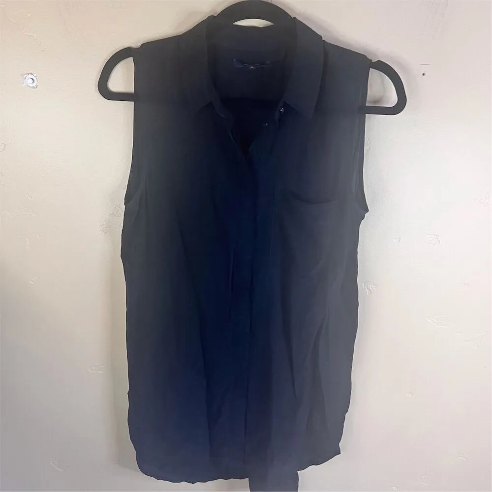 Madewell Black Silk Cargo Button Down Sleeveless‎ Collared Blouse Size Small - Image 2