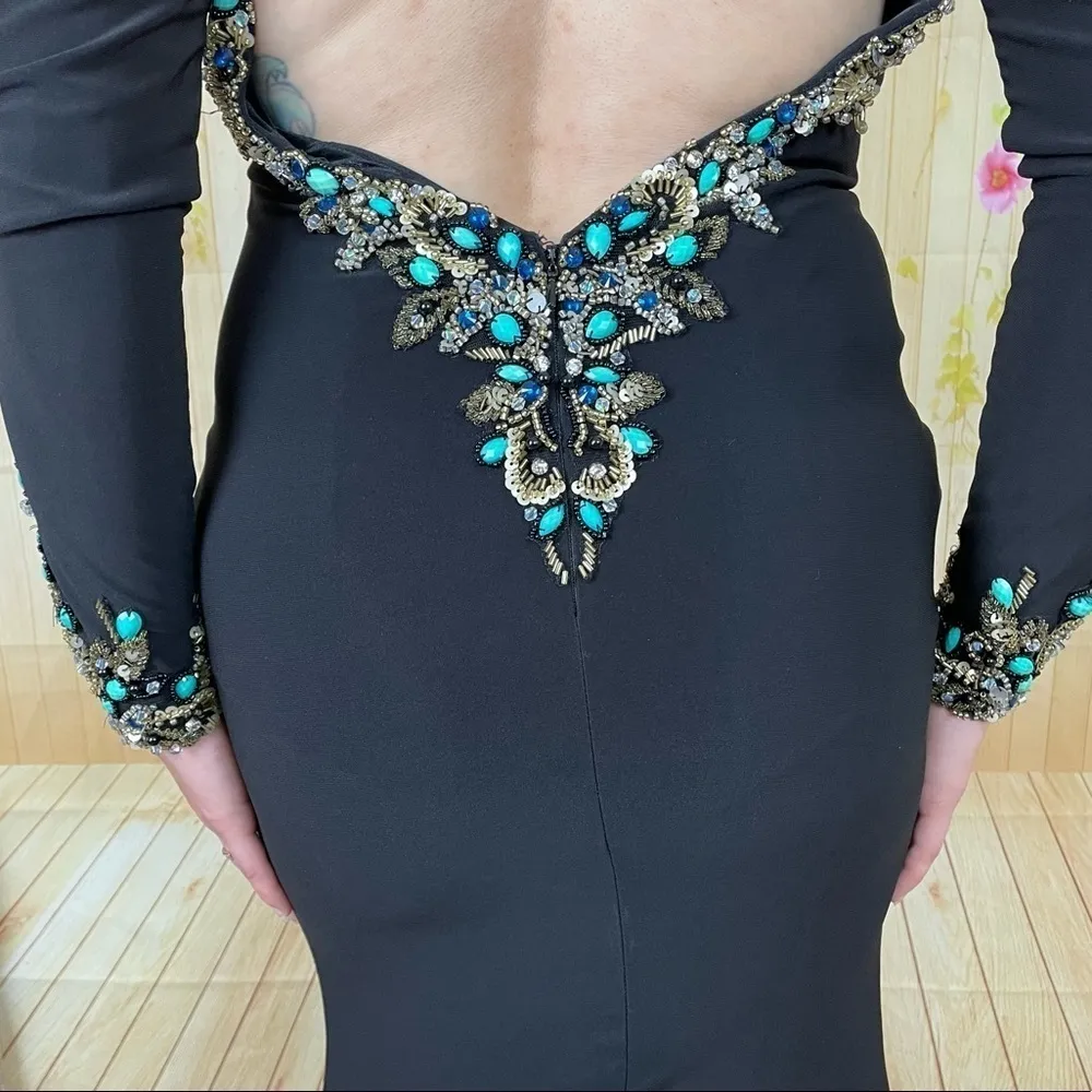MORI LEE Black Beaded Mermaid Gown Size 0 - Image 6