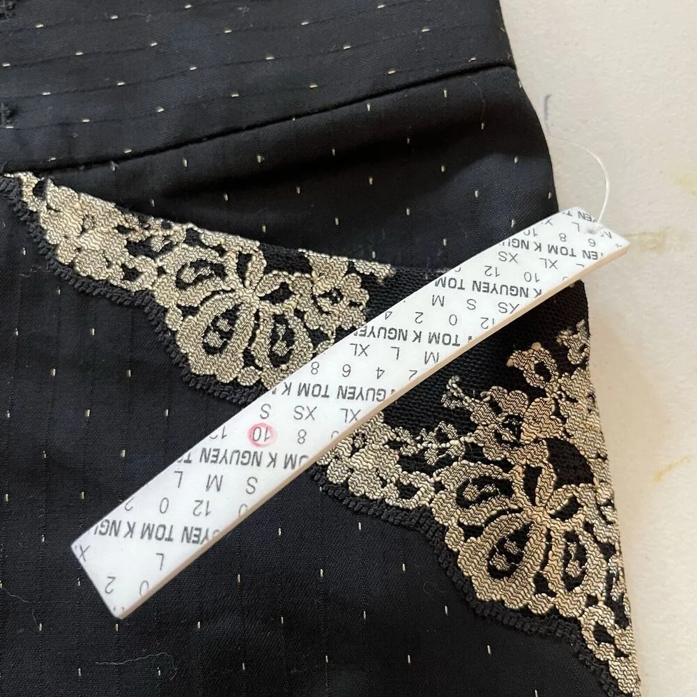 Tom K Nguyen Black Dot and Lace Embellished Wide Leg Trouser Pants NEW Y2K Sz 10 - Image 11