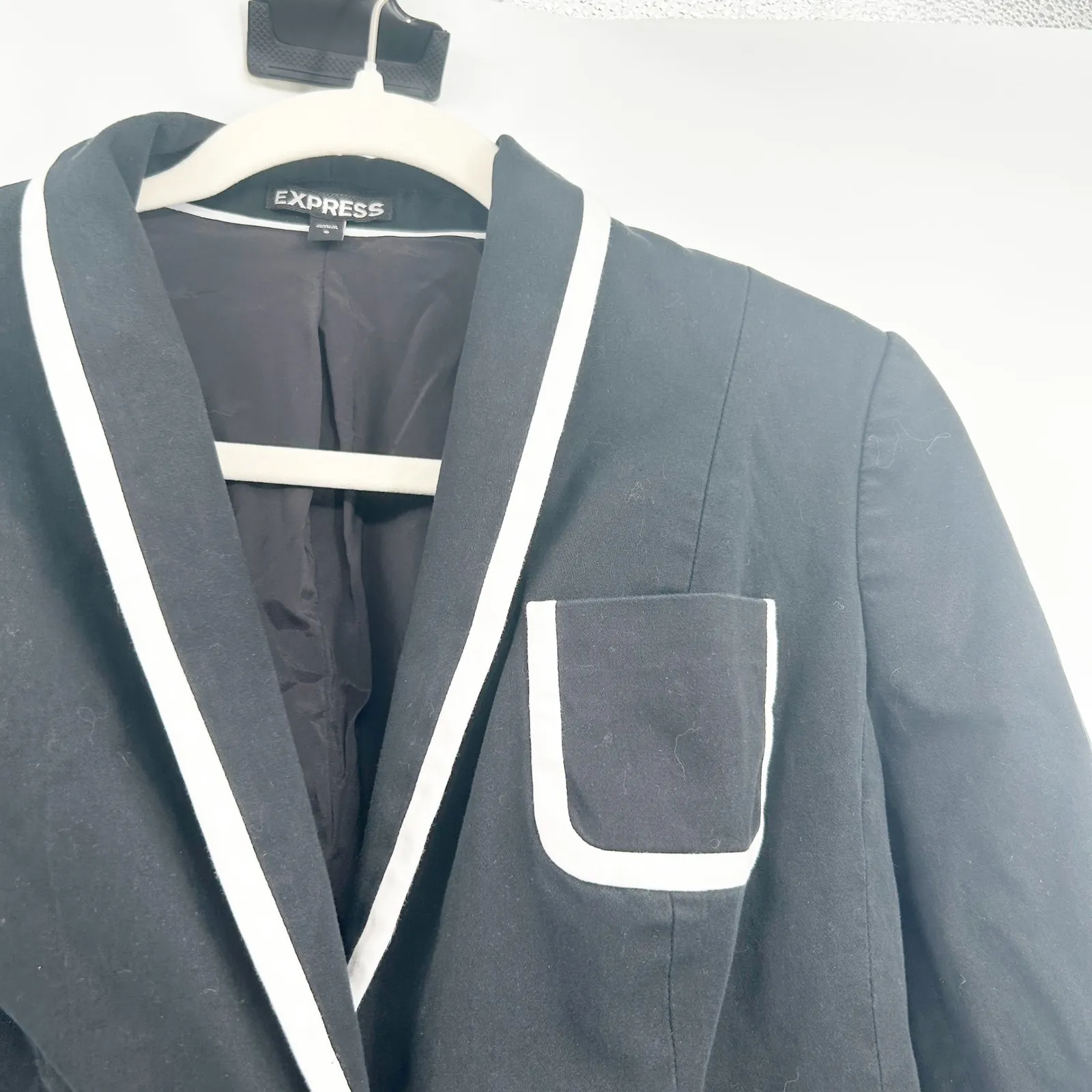 Express Womens Dark Academia Preppy Black White Trim Career Blazer Jacket Size 6 - Image 5