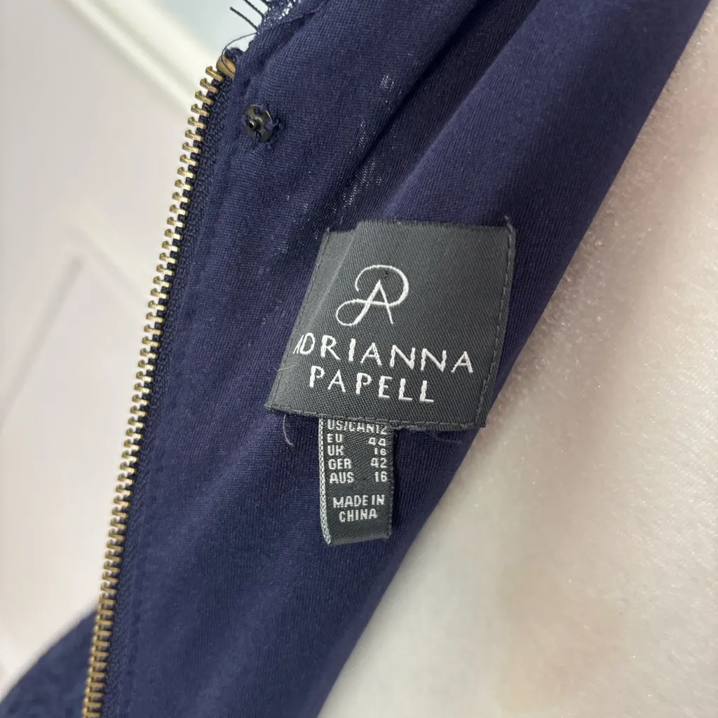 Adrianna Papell Lace Boat Neck Sheath Mini Dress Size 12 Navy Blue Formal - Image 11