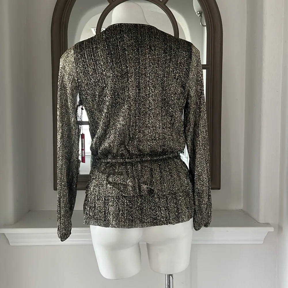 Vince Camuto Metallic Crossover Top, Rich Black Sparkle & Shine Size XS NEW - Image 4