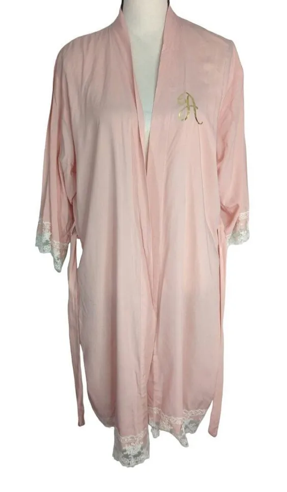 Womens Pink Lace Trimmed Hem “A” Initial Night Robe One Size Pink Size undefined - Image 1