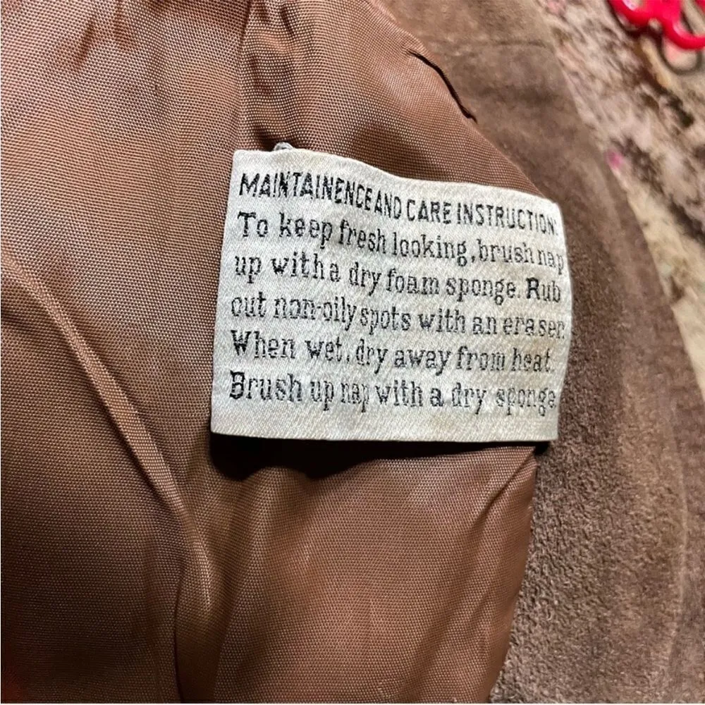 Vintage 70s Suede Leather Belted Mini Cropped Trench Jacket Brown 9/10 Brown Size XS - Image 7