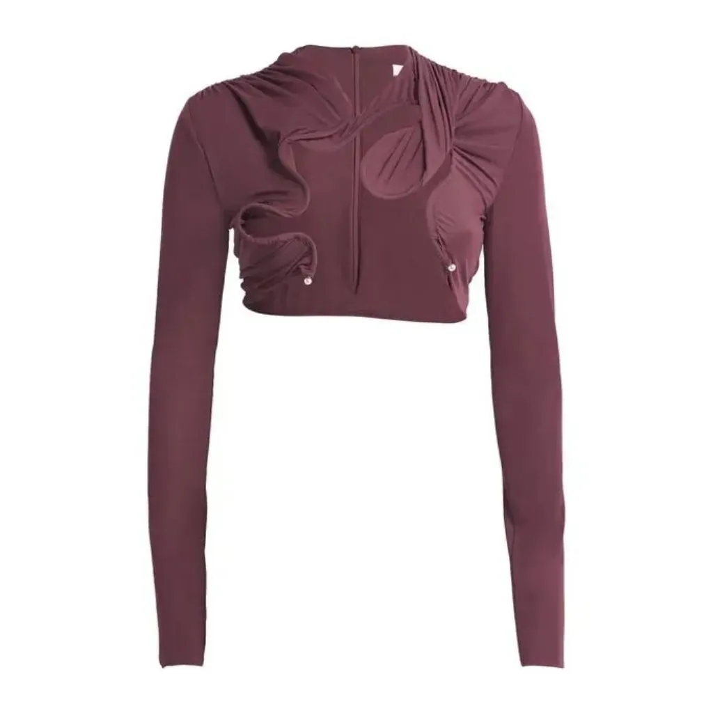 Christopher Esber Venus Long Sleeve Crop Top in Mahogany 2 New Womens Blouse Purple - Image 11