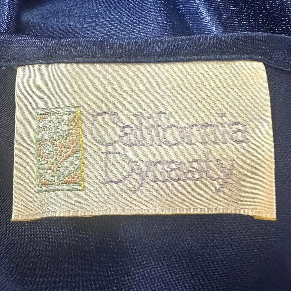 CALIFORNIA DYNASTY VTG 90s Navy V Neck Slip Dress Rosette Coquette Womens M Blue Size M - Image 4