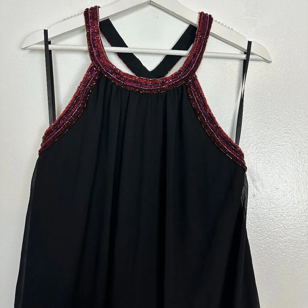 JEWEL Badgley Mischka Trapeze Dress with Beaded Trim in Black Size US 8 - Image 3