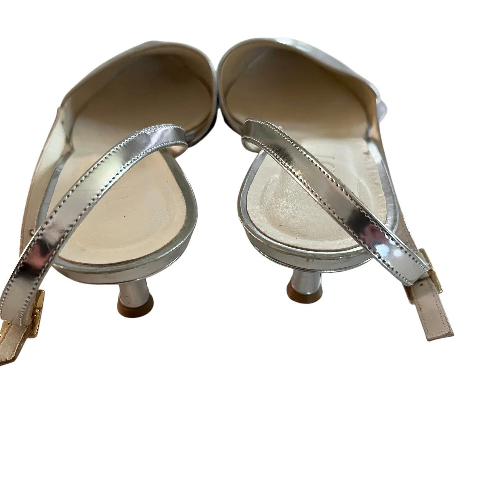 Tibi Simon Metallic Silver Pointed Toe Slingback Leather Pumps Size 39 - Image 4