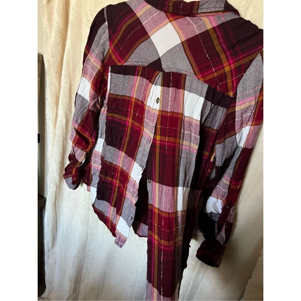 Maurices Multi-Colored Plaid Button Down Top Woman’s Size Medium - Image 8