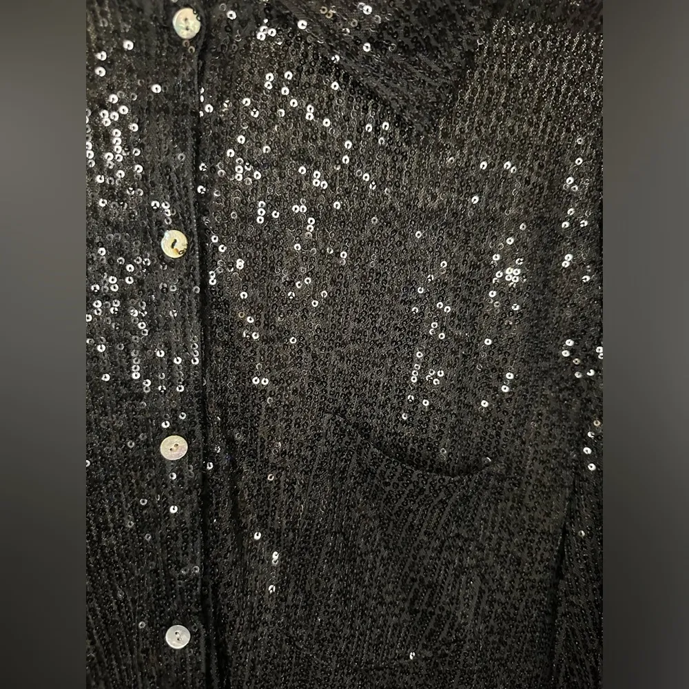 Pol Long sleeve sequin shirt LARGE preloved anthropologie sheer black - Image 8