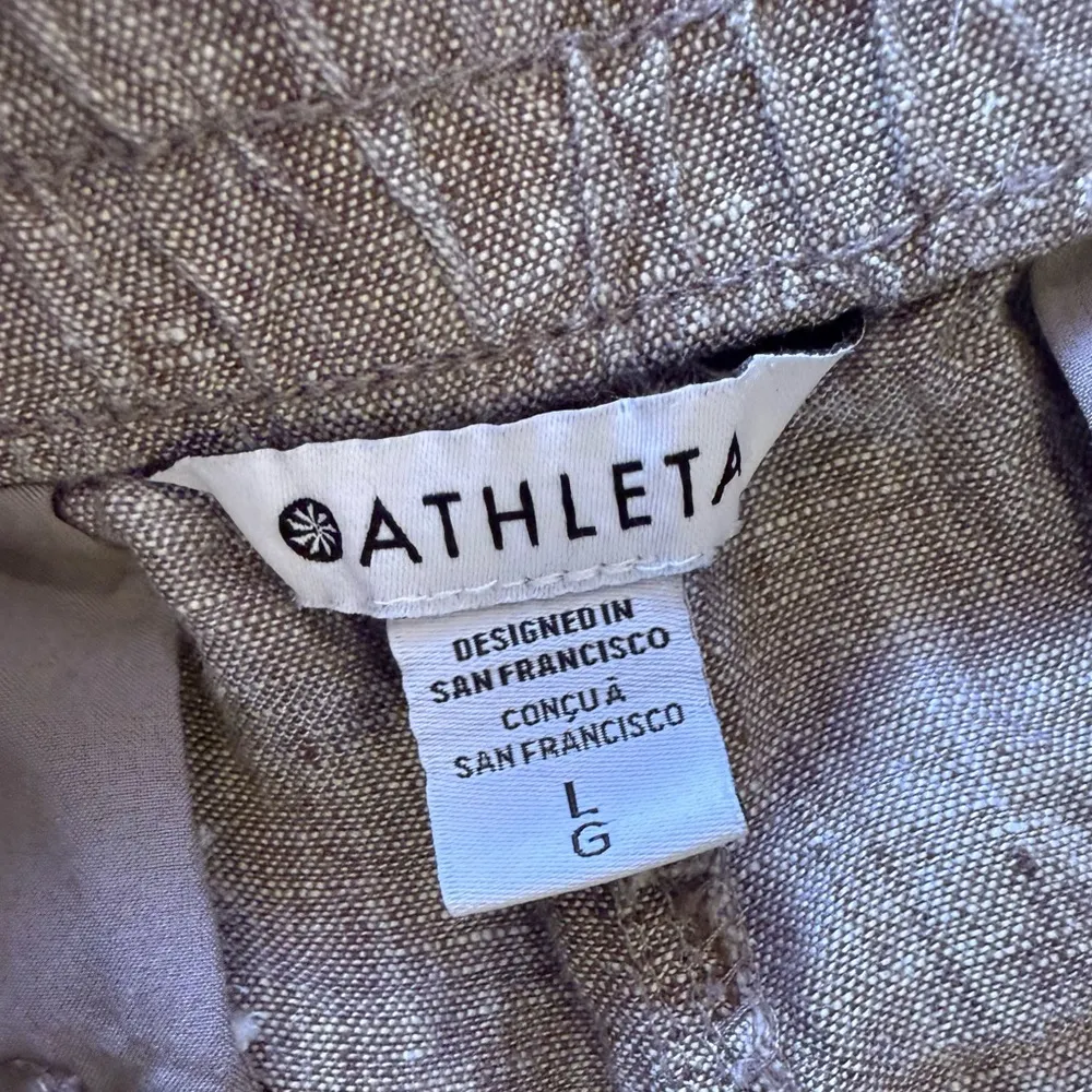 Athleta tall gray pants linen elastic waist and  foot 4 pockets tie size L - Image 6