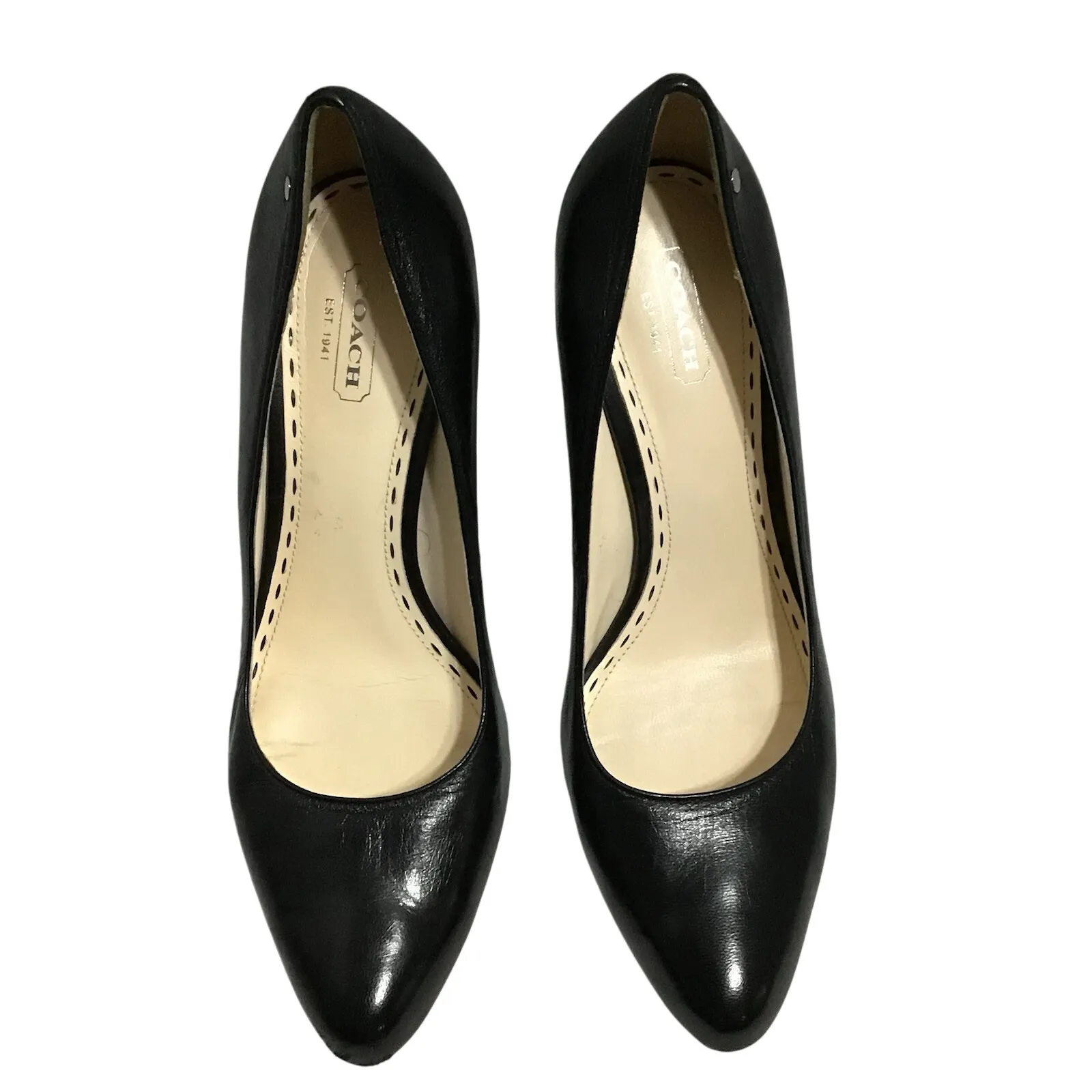 Coach black‎ leather classic pumps heels 8.5 Slip On Coach Stamped Rivet - Image 4