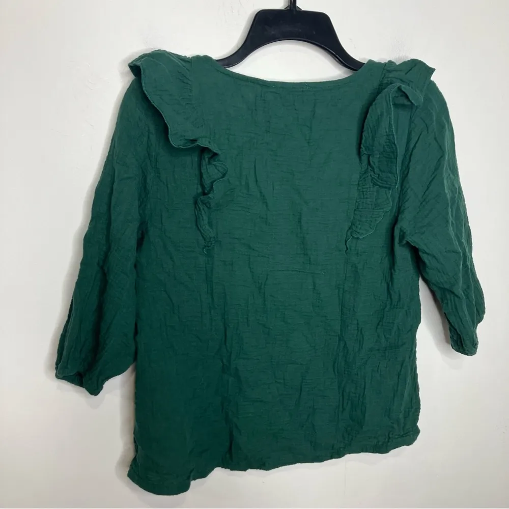 Francine ruffle gauze top 100% cotton green women’s‎ size small - Image 7
