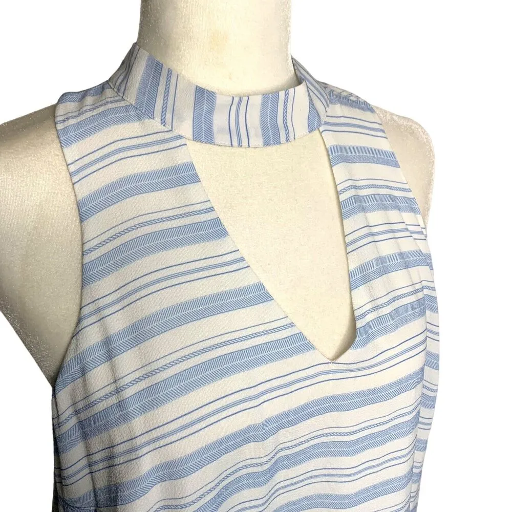 Venus Blue Striped Sleeveless Shift Halter Dress Knee Length Women Size 10 - Image 2