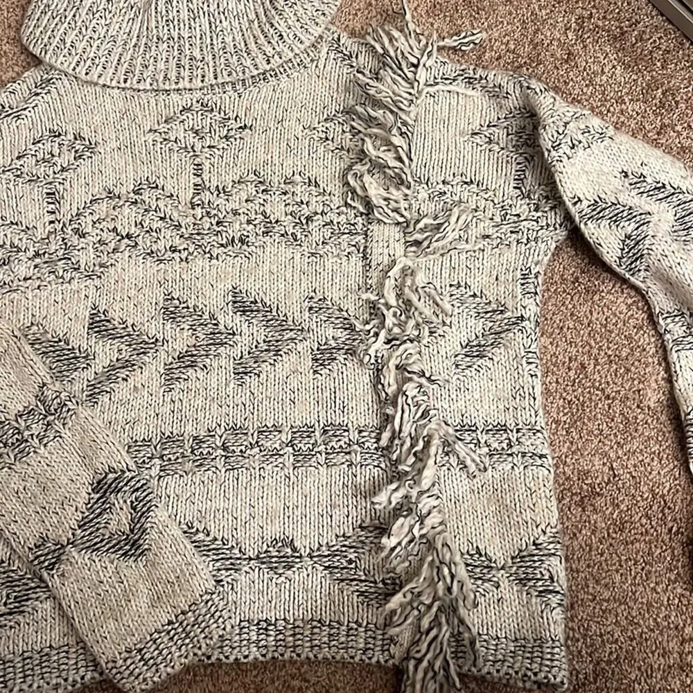 Lucky Brand Knit Cowl Neck Pullover Fringe Sweater Size S - Image 3