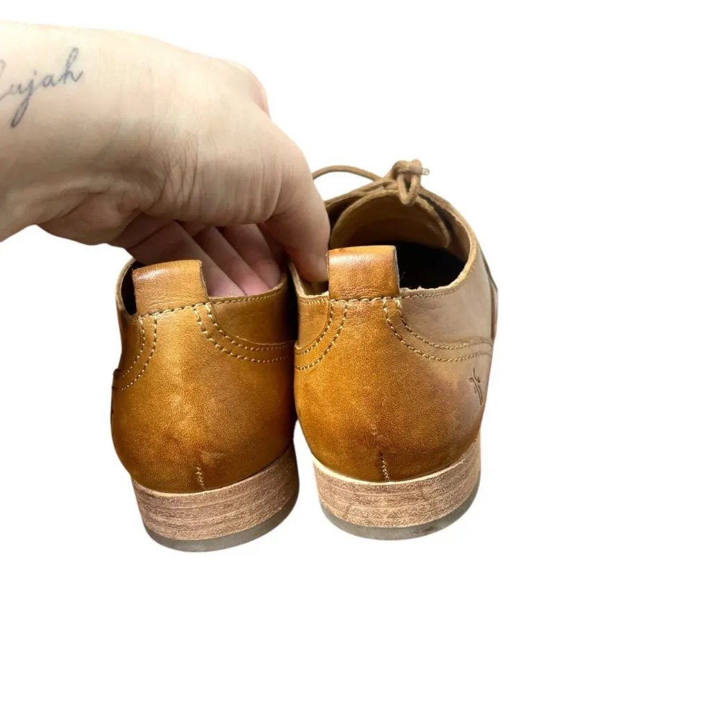 Frye Grace CVO Oxford Leather Flats Woman’s 7 Tobacco Brown Lace Up Almond Toe - Image 4