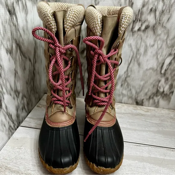 Espirit Women Sz 7 Pink Tan Belinda Muck Boots Farmcore Lace Up Tall Duck Shoes - Image 2