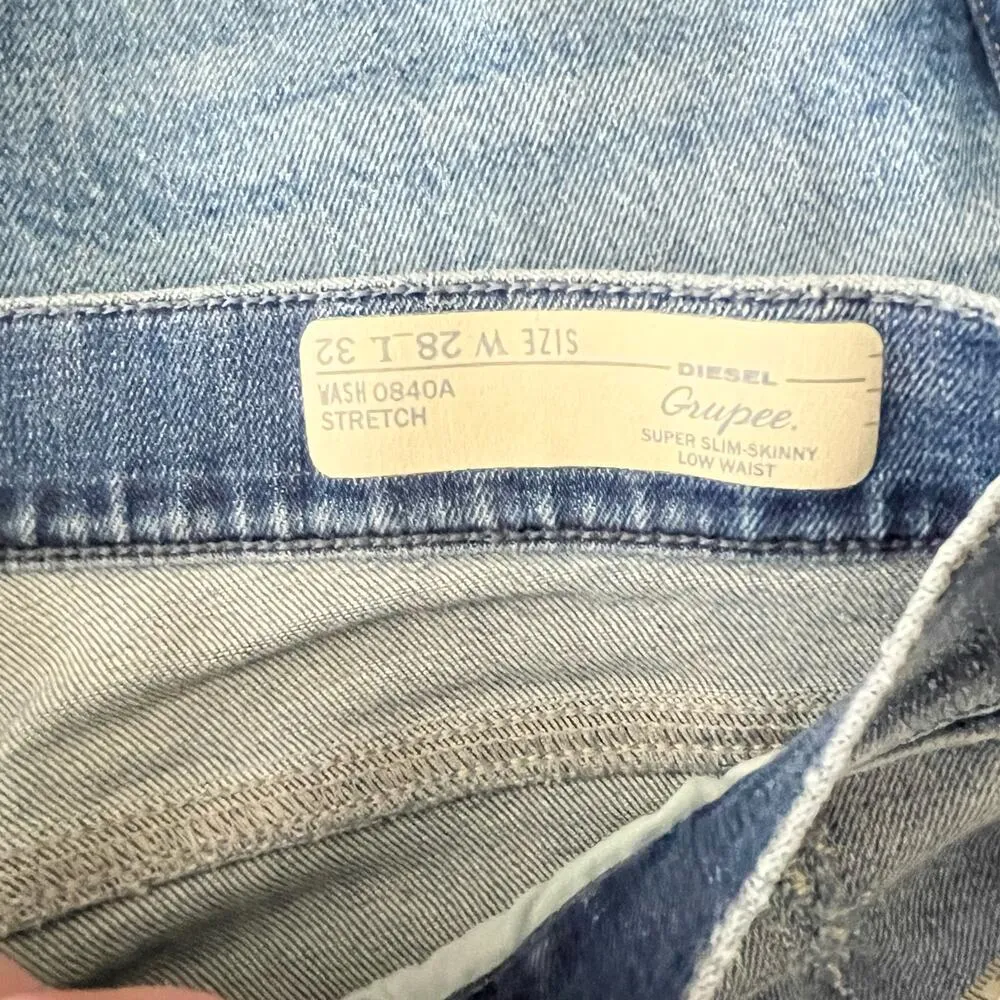 Diesel Grupee Super Slim Skinny Low Waist Mid Wash Blue Jeans Size 28x32 - Image 9