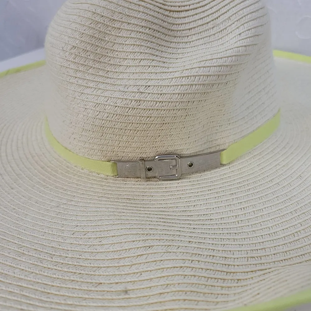 Calvin Klein Womens Straw Hat Large Tan Sun Green Trim & Buckle Panama NWT - Image 59