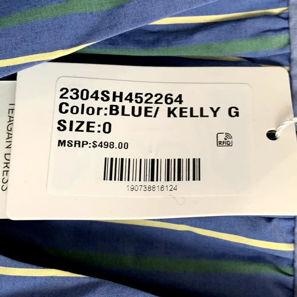 NWT Veronica Beard Teagan Stripe Ruched V-Neck Midi Dress in Blue/Kelly Green - Image 13