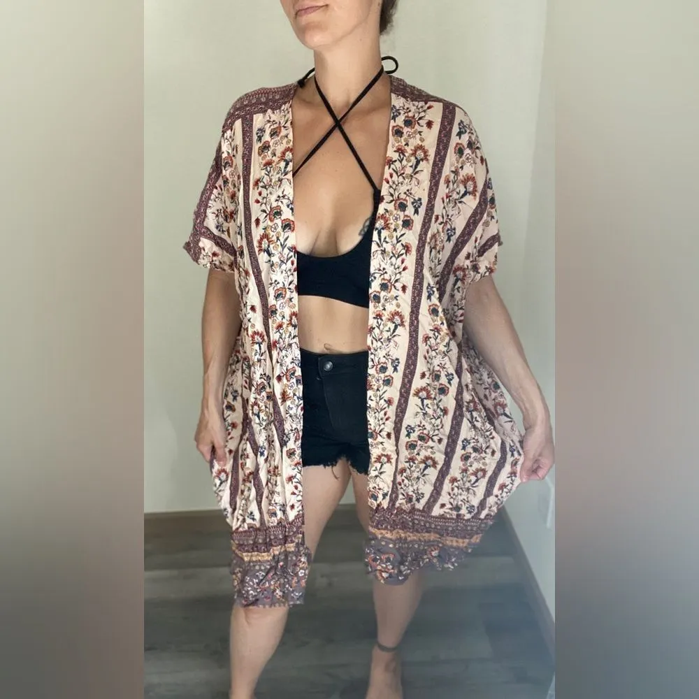 Angie Kimono Duster NEW Floral Boho Rayon Swim Coverup Vacation - Image 3