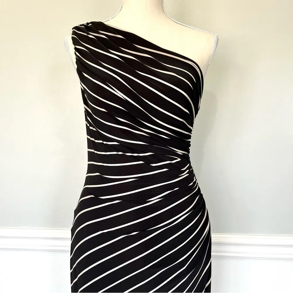 Lauren Ralph Lauren One Shoulder Striped Side Ruched Dress Size 2 - Image 3