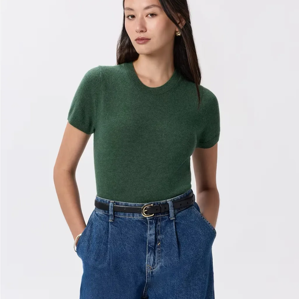 Quince Mongolian Cashmere sweater short sleeve top tee everglade forest crewneck - Image 7