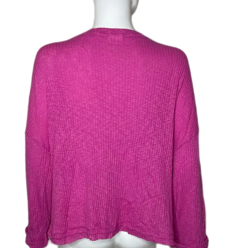 Abound Women's Pink Cyclamen Bandeau Neck Long Cuff Sleeve Ribbed Knit Top sz S - Image 4