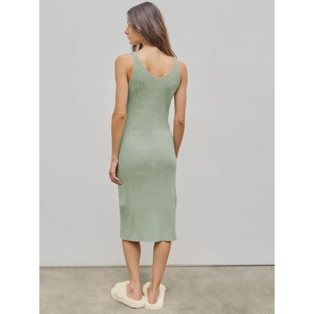 Cider Women's V-Neck Backless Knitted Midi Dress Sleeveless Pale Green Small NWT - Image 6