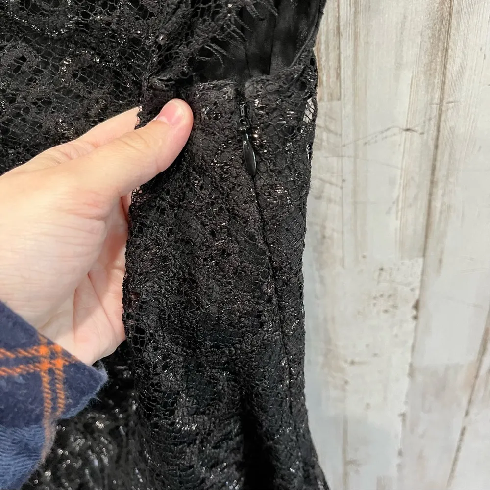 Joie Martin Black Lace Overlay Metallic Mini Dress LBD Little Black Dress - Image 6