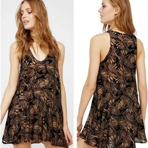 Free People Ellie Burnout Velvet Mini Dress Sleeveless Scoop Neck Lined Bohemian - Image 2