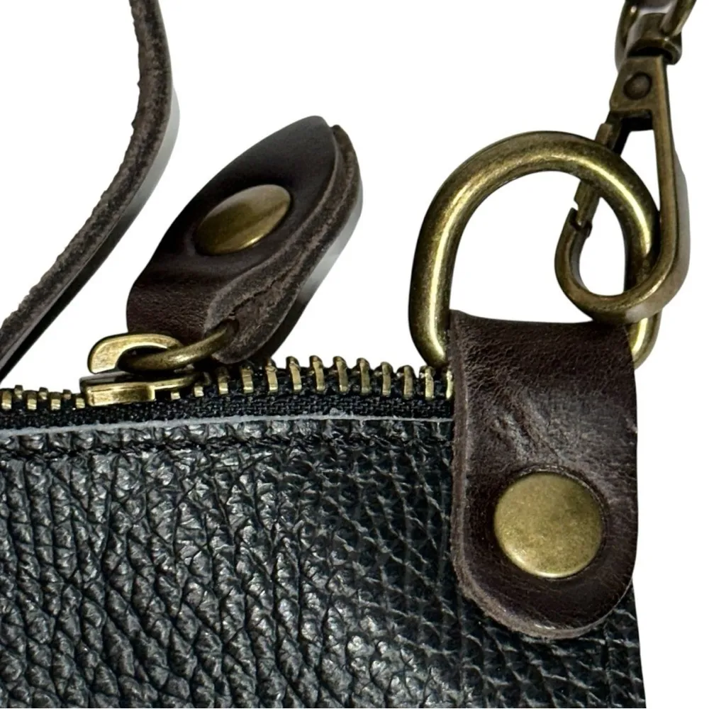 Borse In Pelle NWT Black Pebbled Leather Brown Contrast Clutch Crossbody Bag - Image 3