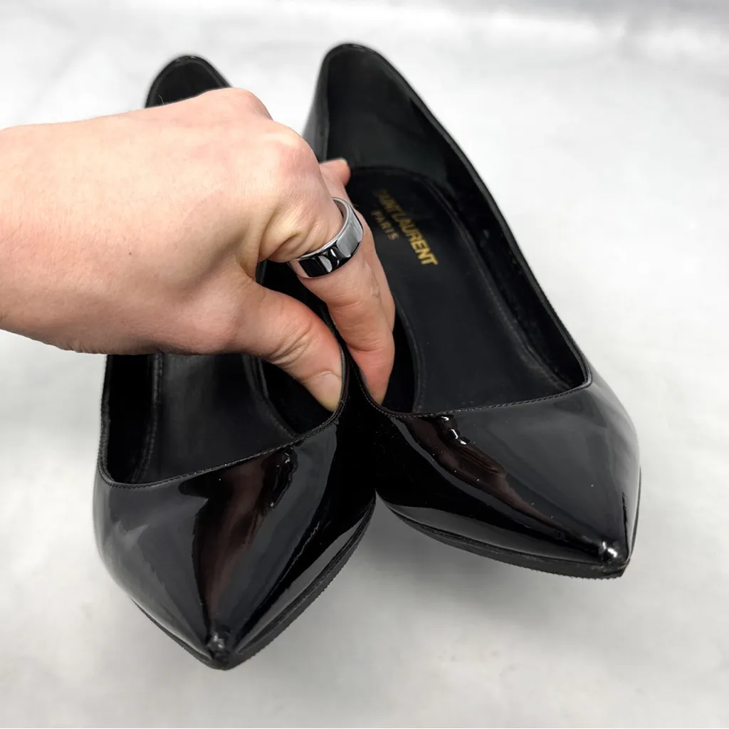 Saint Laurent Opyum 85 Patent YSL Stiletto Pointed Toe Pumps Heels Black 36.5 - Image 6