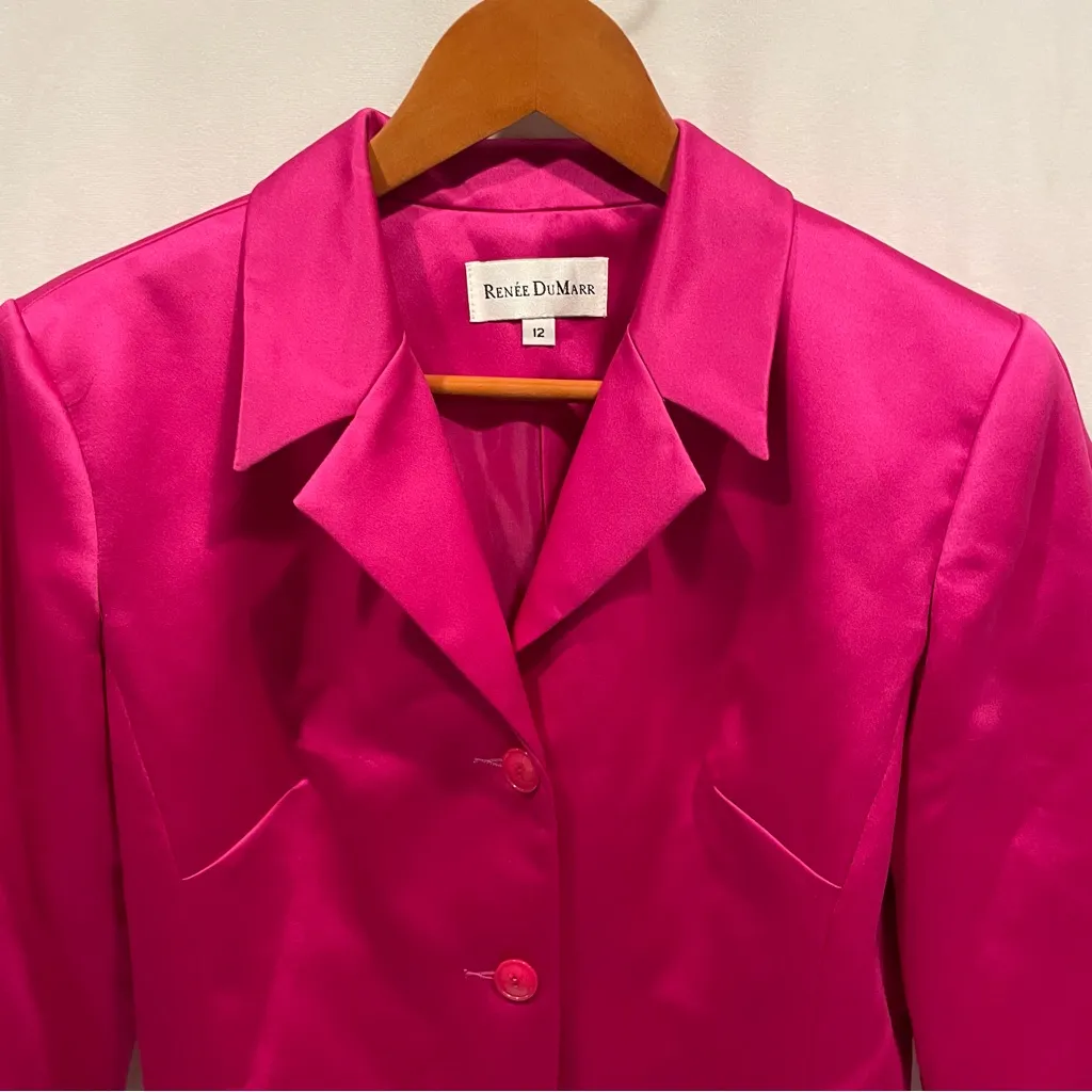 Cute Vintage 90’s Renee Dumarr saks NWT pink satin bright short luxury blazer Size 12 - Image 11