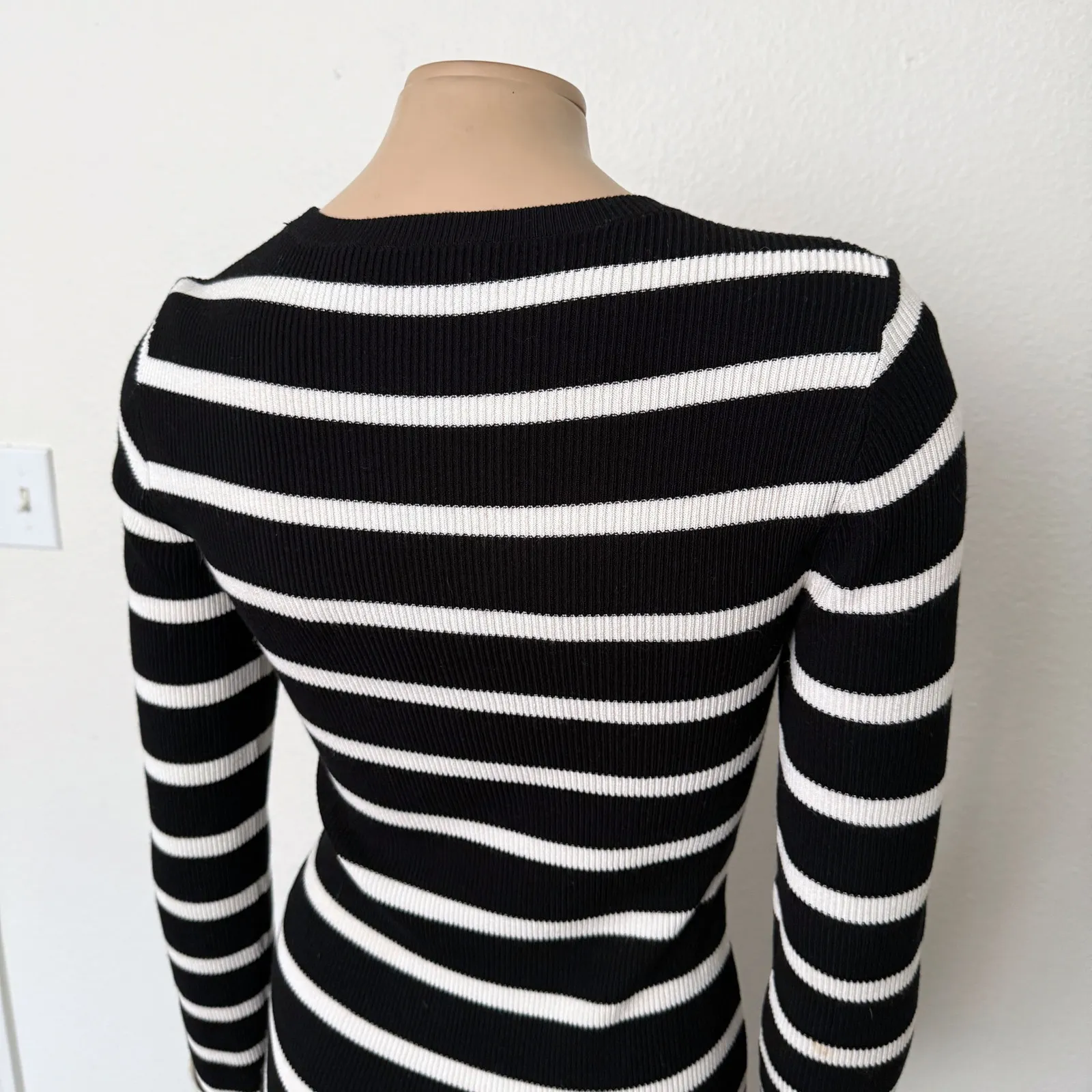 [Theory] Black White Striped Crew Neck Long Sleeve Knit Sweater Dress Sz Small S - Image 4
