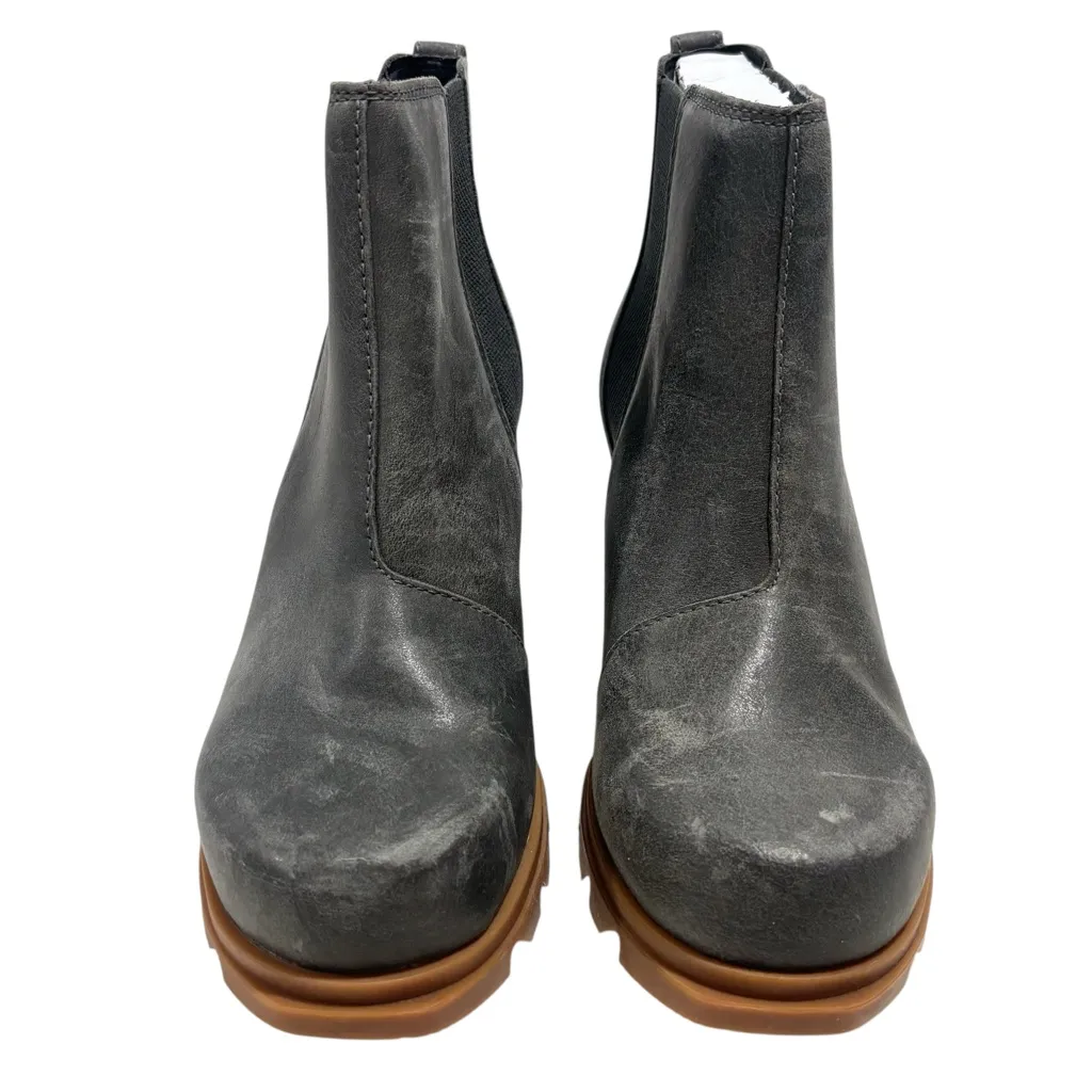 Sorel Womens JOAN OF ARCTIC III Wedge Chelsea Boots Charcoal Leather Ankle Boots - Image 2