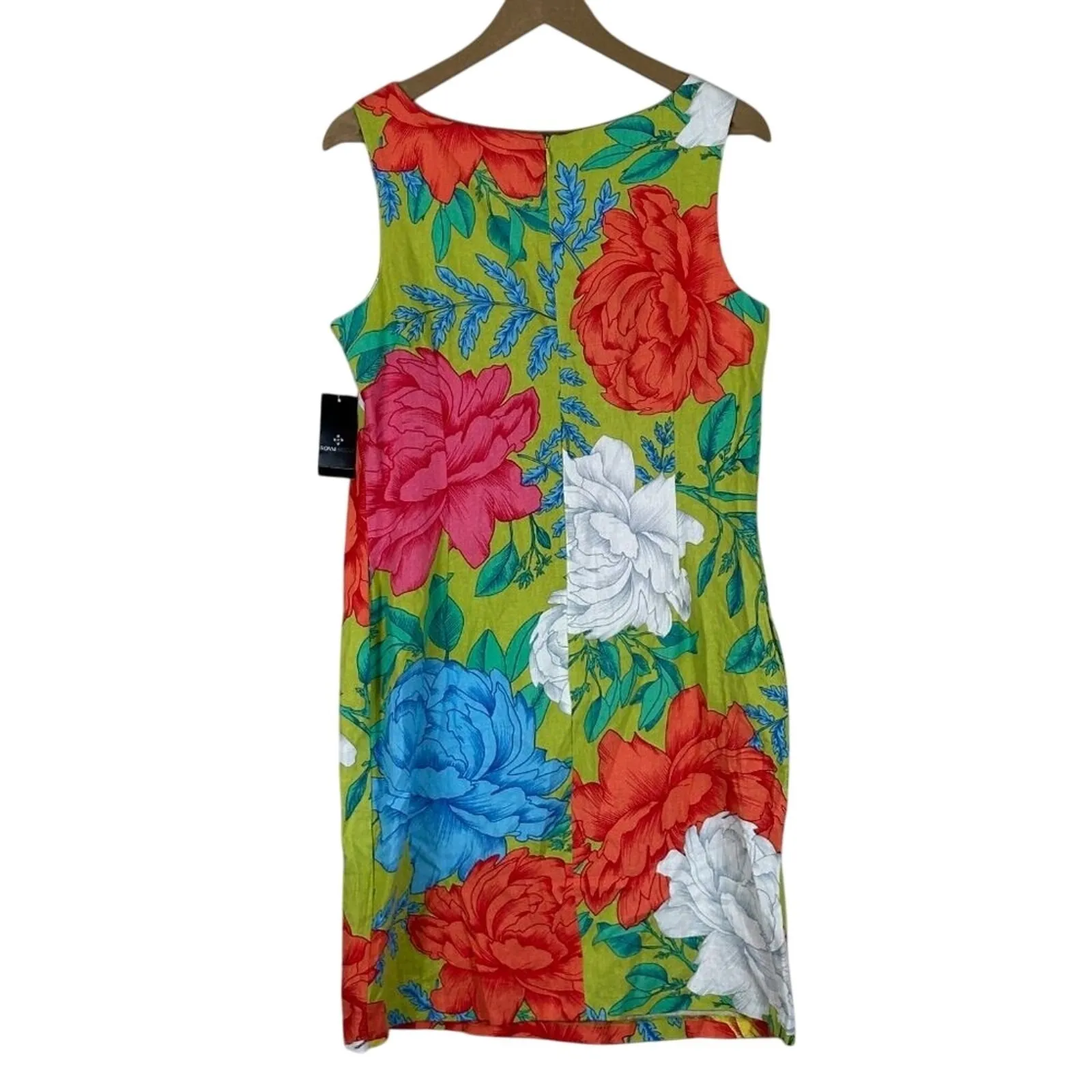 NWT Ronnie Nicole Linen Floral Sleeveless Shift Dress Size 10 Multicolor Coastal - Image 4