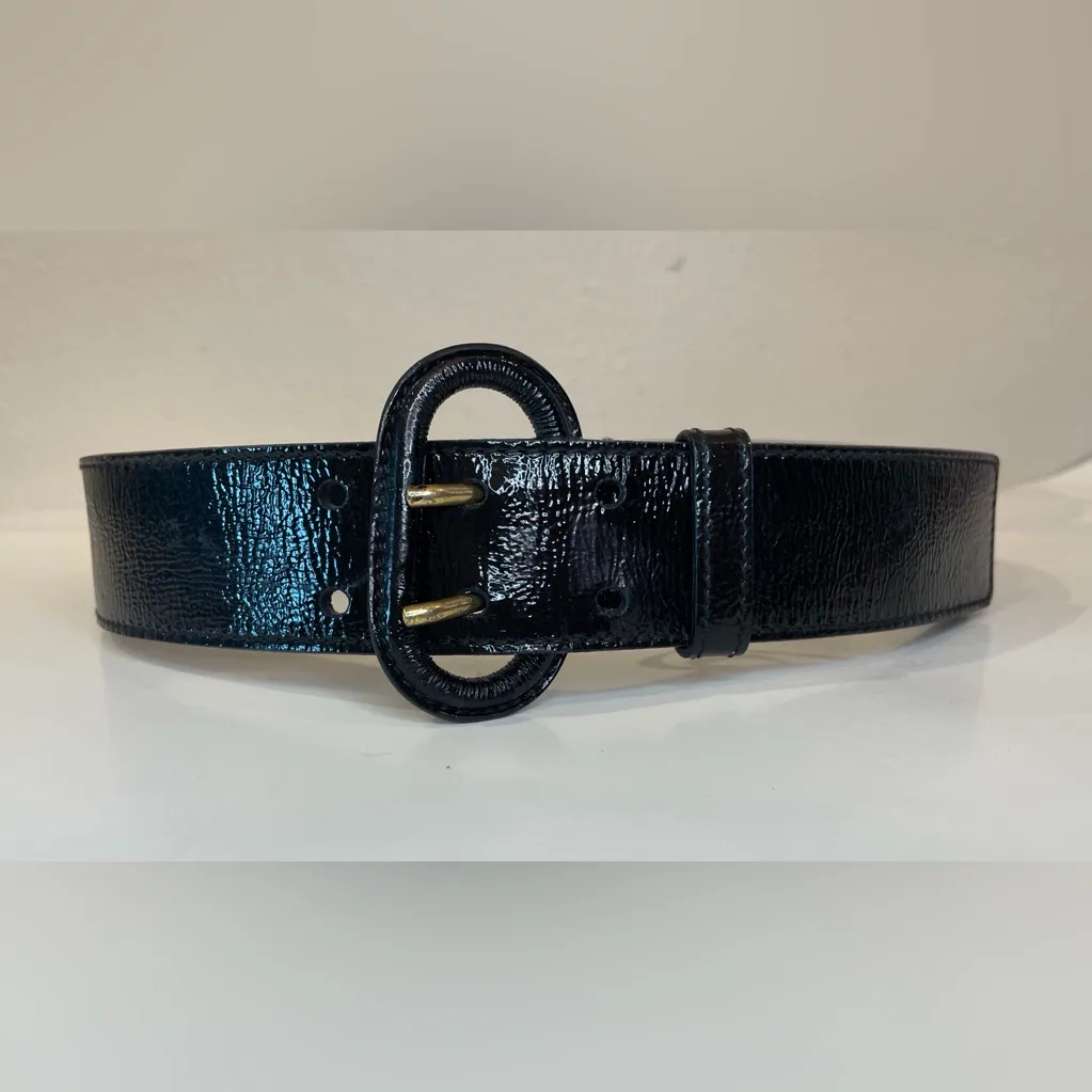 Yves‎ Saint Laurent Vintage Glossy Patent Leather Black Belt Size 30/32 - Image 2