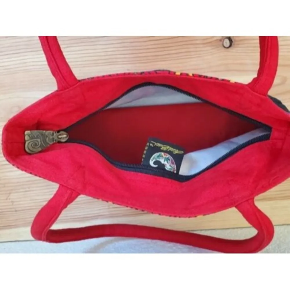 Laurel Burch Cat Tote Canvas Bag Sun N Sand Holly Purse Zip Red Black 12"x8" - Image 8