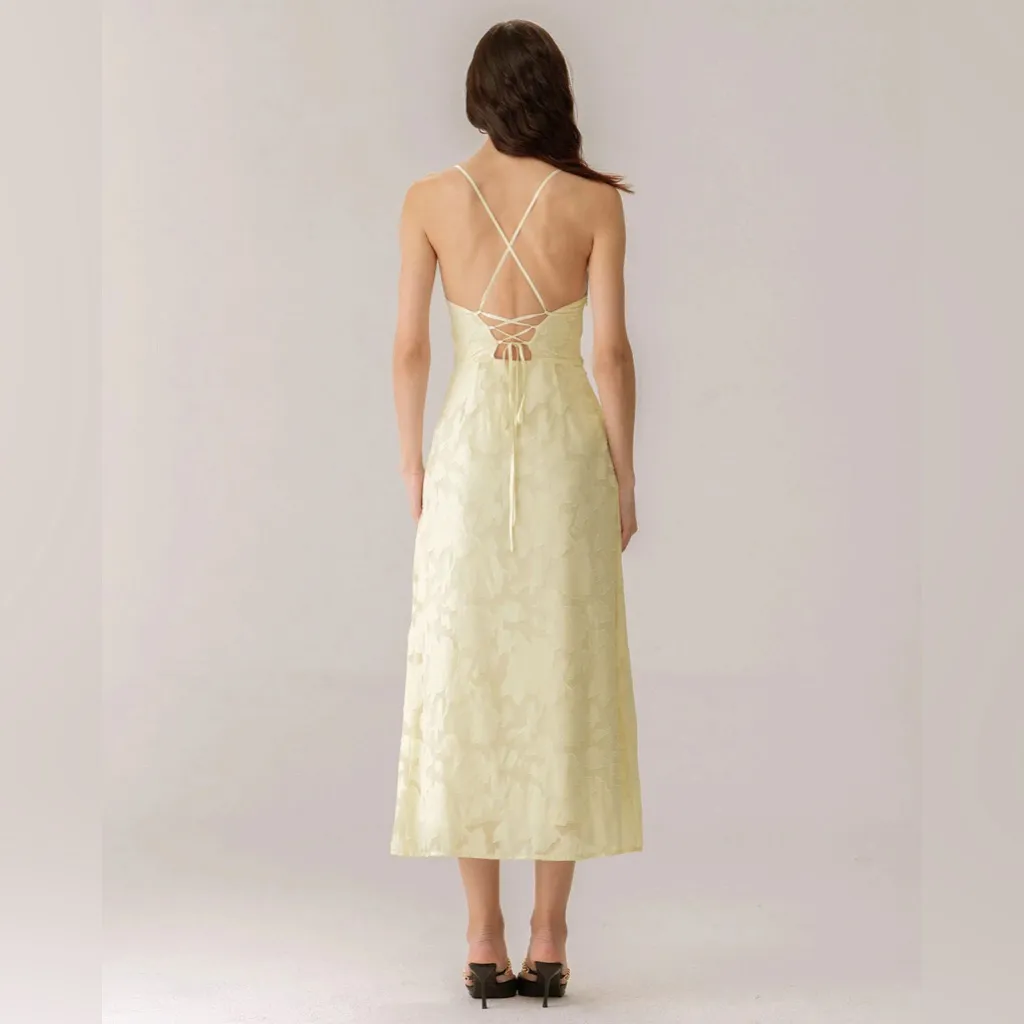 Rihoas Yellow Jacquard Corset Slip Maxi Dress Size XS - Image 7