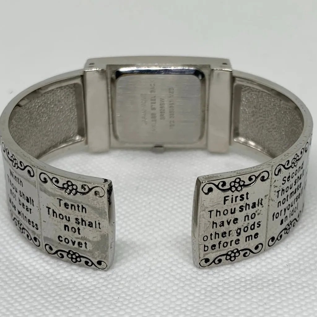 Analog Quartz Women's 22mm Case Ten Commandments Cuff Bangle Watch 7” running - Image 4